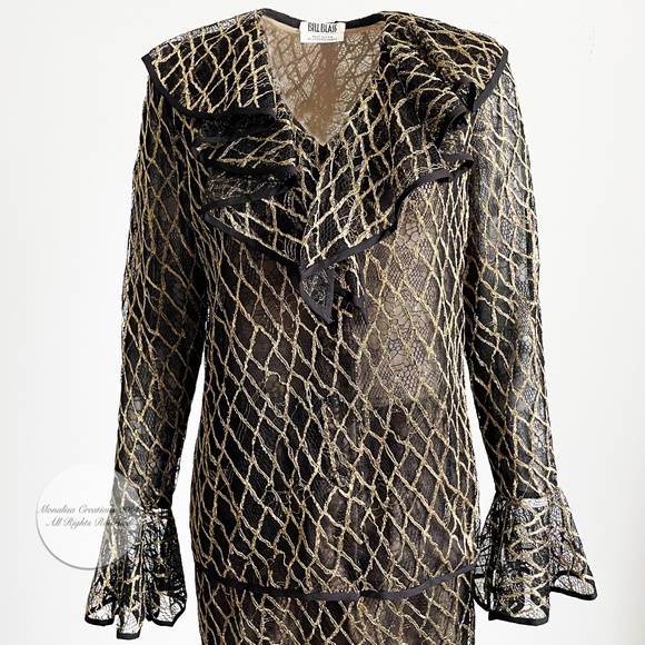 Authentic Vintage Bill Blass 2-Piece Illusion Lace Jacket & Skirt Set Size 12 - Picture 3 of 12